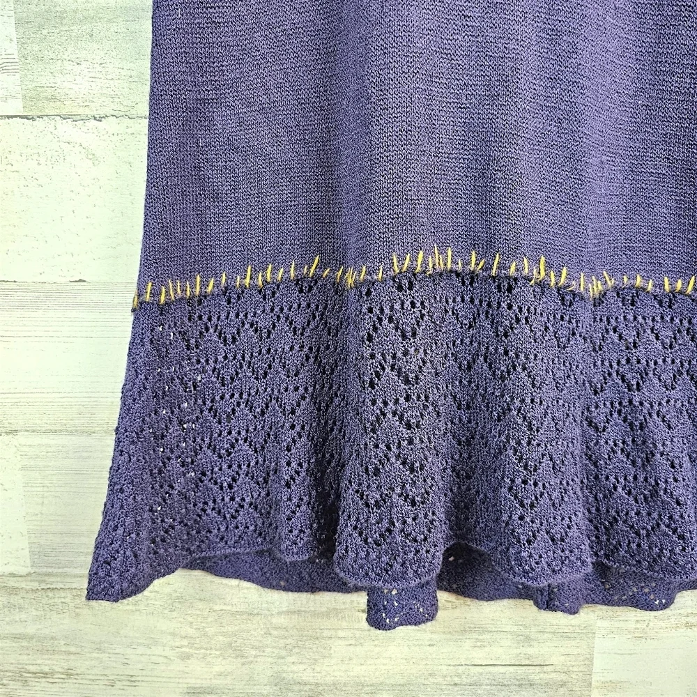 Free People Crochet Knit Flare Sleeve Mini Dress S Purple Boho Romantic Fairy